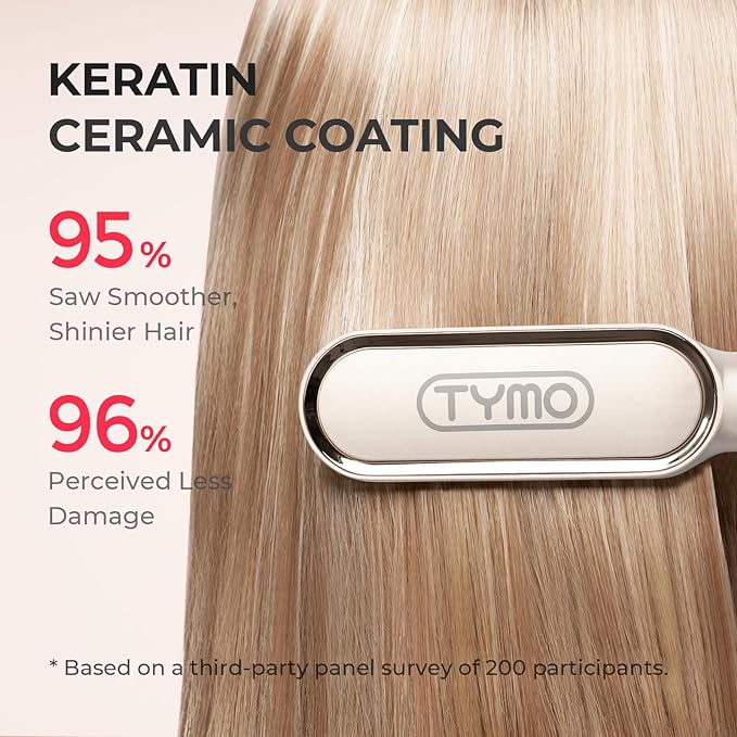 Hair Straightener Brush, TYMO Ring Hair Straightener Comb Straightening Brush for Women with 5 Temps 20s Fast Heating & Dual Voltage, Gold