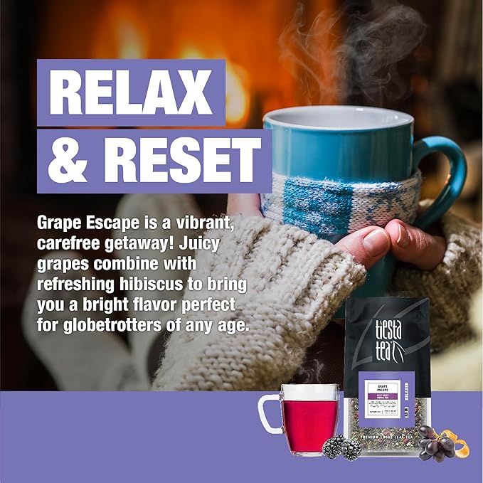 Tiesta Tea - Grape Escape, Loose Leaf, Juicy Grape Herbal, Non-Caffeinated Fruit Tea, Make Hot or Iced Up to 200 Cups, 16 oz Resealable Bulk Pouch