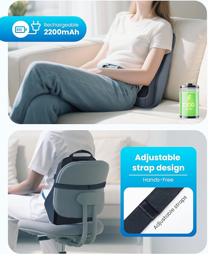 COMFIER Cordless Shiatsu Neck and Back Massager with Heat,Rechargeable Neck Massager for Pain Relief Deep Tissue,Lower Back Massager with Vibration,Massager Pillow for Home Recliner,Gift for Men Women