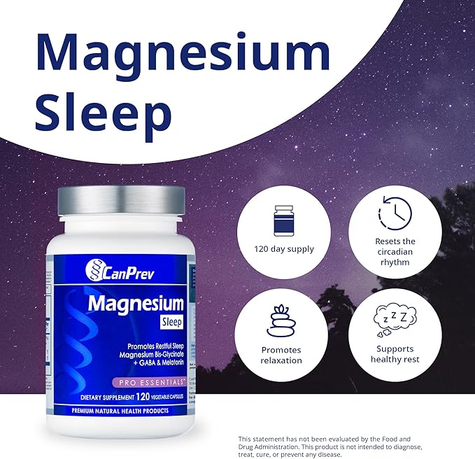 CanPrev Magnesium Bisglycinate Chelated + GABA & Melatonin, 120 Veg Caps, 120-Day Supply, Support Restful Night, Muscle Function, Promote Relaxation & Balanced Sleep-Wake Cycle, Vegan, No GMO & Gluten