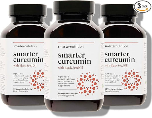 Smarter Nutrition Curcumin Softgels - Vegan High Absorption 400 mg Curcumin Supplement Standardized to 95% Tetrahydrocurcuminoids + Black Seed Oil & Ginger for Joint & Immune Health - 180 Ct
