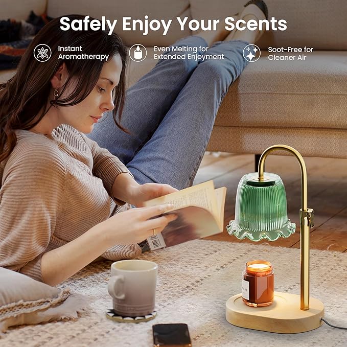 Candle Warmer Lamp with Timer Adjustable Height Candle Lamp Warmer 4 Level Dimmer Electric Wax Melt Warmer Vintage Home Decor for Scented Jar Candles House Warming & Birthday Gifts for Women