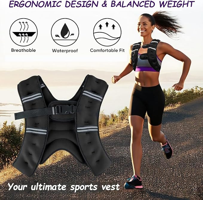 Weighted Vest for Women and Men, 8/12/16/20lb Weight Vest with Reflective Stripe for Workout, Strength Training, Running, Fitness, Muscle Building, Weight Loss, Weightlifting