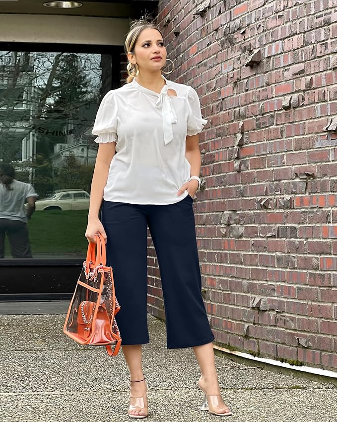 Promover Capri Pants for Women Wide Leg Yoga Cropped Pants with Pockets Loose Casual Summer Pants