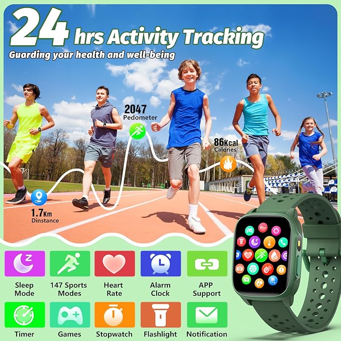 Kids Watch with 140 Sports Modes, 1.5" Kids Fitness Tracker, Smart Watch kids, No APP/Phone Required, Sleep Monitor, Heart Rate, Puzzle Games, IP68 Waterproof, Gifts for Girls Teens Aged 6-15
