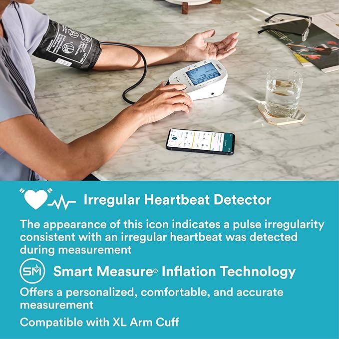 Homedics 700 Series Arm Blood Pressure Monitor for Home use, 5-Day Trend View, Irregular Heartbeat & Motion Detection, Bluetooth for Homedics Health App Sync, 2 Users, Soft Arm Cuff (9"-17")