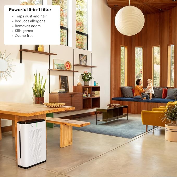 Brondell P700BB-W Pro Air Purifier Clean Air Filter With Aurabeat AG+ Technology for Bedroom, Home Office, Reduces Odor from Smoke and Pets, Includes Filters, 1655 Square Feet, White