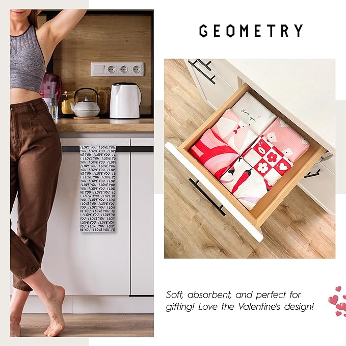 GEOMETRY Kitchen Towels - Quick Dry Microfiber Cloth Dish Towels for Kitchen Drying - Premium Quick Dry Towel Valentines Gifts for Mom - Love You More