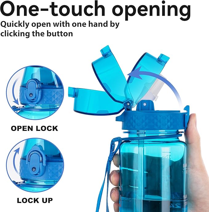 GOPPUS Clear Water Bottle With Straw 32oz Clear Sports Water Bottles Motivational with Time Marker Tritan BPA Free Clea Plastic Water Bottle Wide Mouth for Gym Travel Home School Office