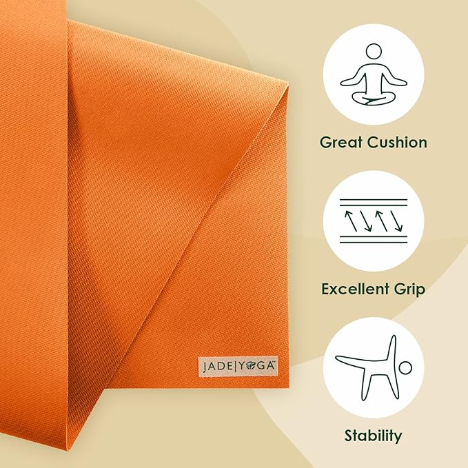 JadeYoga Harmony Yoga Mat - Durable & Thick Gym Fitness Mat, Non-Slip Natural Rubber Yoga Mat - Home Exercise & Stretching Mat, Workout Mat - Yoga, Pilates & Meditation for Women & Men