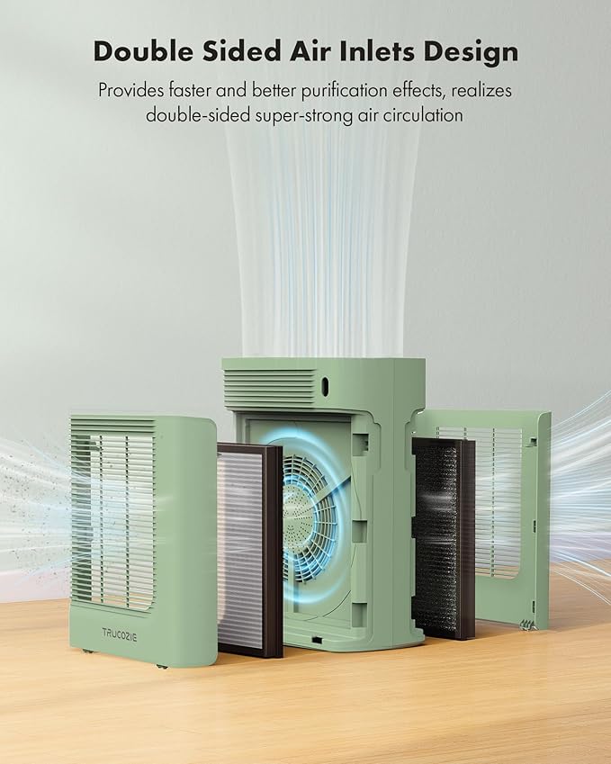 Trucozie T356 Air Purifier for Home Large Room Bedroom Up to 1937 Ft² in 1 Hr With Double-sided Air Inlet, Air Quality and Light Sensors, HEPA Sleep Mode for Allergies, Dust, Pollen, Pet Hair, Green