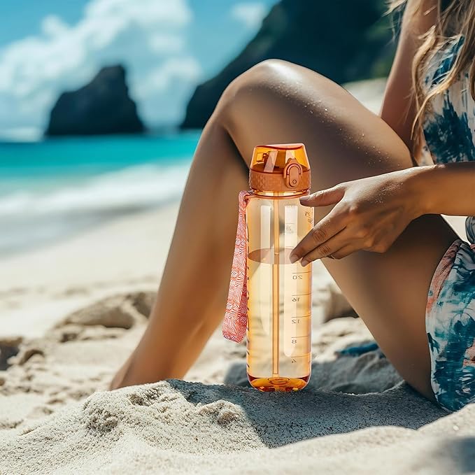 GOPPUS Clear Water Bottle With Straw 32oz Clear Sports Water Bottles Motivational with Time Marker Tritan BPA Free Clea Plastic Water Bottle Wide Mouth for Gym Travel Home School Office