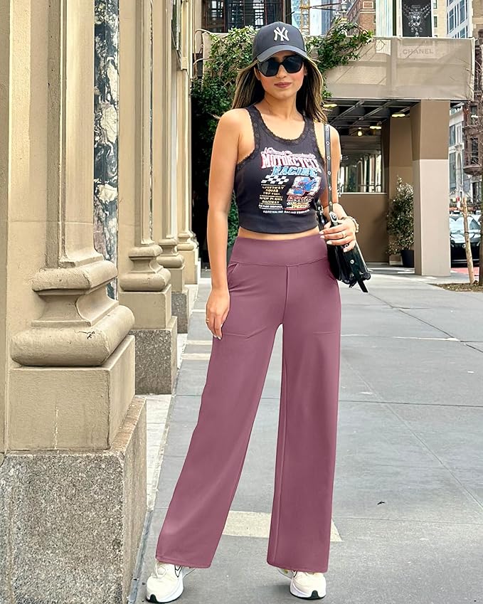 G4Free Yoga Pants Women Wide Leg Pants with Pockets High Waist Stretch Dress Casual Sweatpants Petite/Regular/Tall
