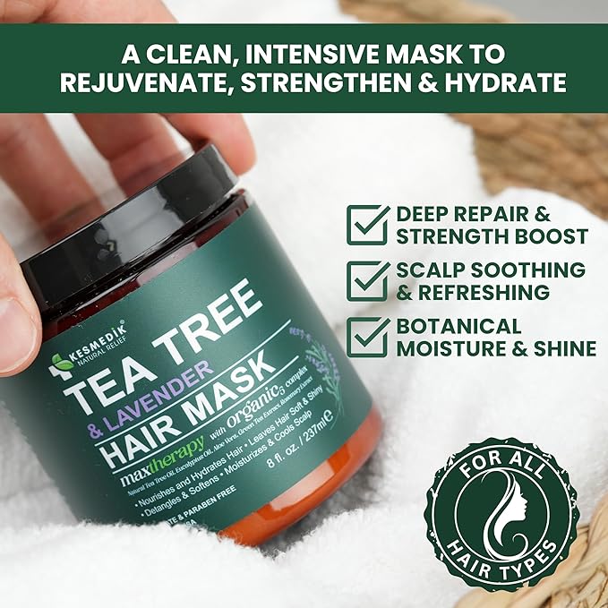 Tea Tree Hair Mask & Scalp Mask Treatment, Deep Conditioner for Damaged Hair with Biotin & Argan Oil, Hydrates, Repairs & Soothes Itchy Scalp with 100% Tea Tree Oil Hair Mask