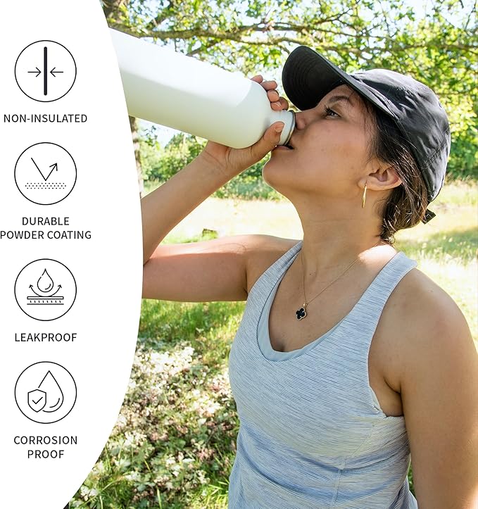 Bambaw Stainless Steel Water Bottle, 750 ml, White Sports Bottle, Non-Insulated Water Bottle, BPA-Free Bottle, Steel Bottle, Reusable Water Bottle – Polar White