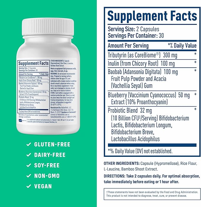 NativePath Complete Synbiotic - Pre, Pro & Postbiotic 3-in-1 for Gut Health & Digestive Support - 10 Billion CFU, 30 Servings