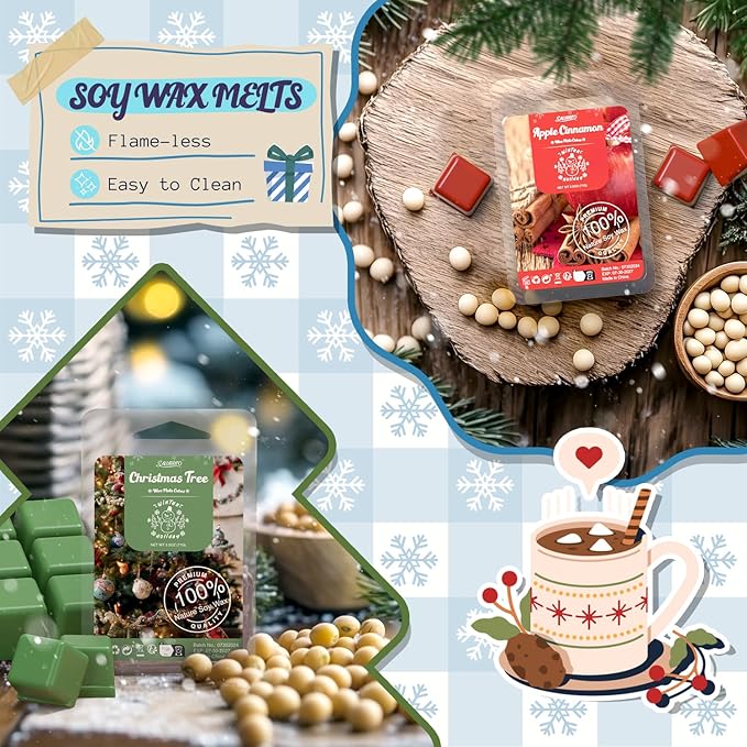 Salubrito Winter Scented Wax Melts, Strong Scented Soy Wax Cubes/Tarts Variety Set - Christmas Tree, Gingerbread, Candy Cane, Spiced Cider, Cranberry, Apple Cinnamon, Sugar Cookies, Hot Chocolate