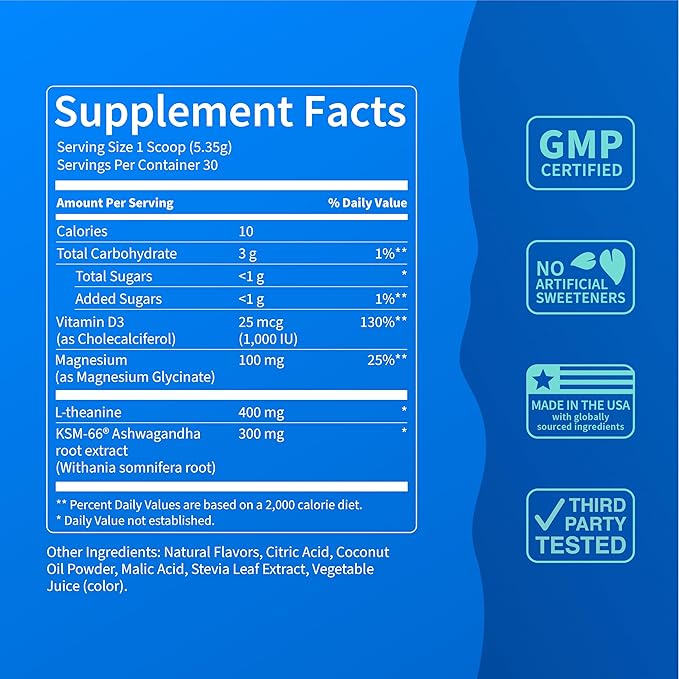 Nello Supercalm Powdered Drink Mix, Strawberries & Cream, L Theanine, Ksm-66 Ashwagandha, Magnesium Glycinate, Vitamin D 3, Supplements for Relaxation & Focus, Natural, No Sugar, Non GMO, 30 Srvgs
