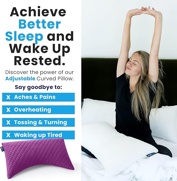 Sidney Sleep Set of 2 Queen Size Bed Pillows for Side and Back Sleepers - Adjustable Filling - Memory Foam Pillows for Neck and Shoulder Pain - Customizable Loft - Extra Foam Included (Magenta)