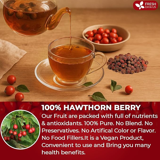 FreshDrinkUS, 16oz Premium Dried Hawthorn Berries β All-Natural, Non-GMO, Perfect for Tea, Smoothies, Baking & Snacking β Healthy, Versatile Superfood