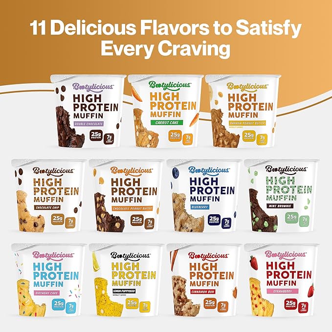 Bootylicious | High-Protein Muffin | 25g Protein, 7g Net Carbs, 1.86-1.76oz Cup, 12-Pack (Chocolate Chip)