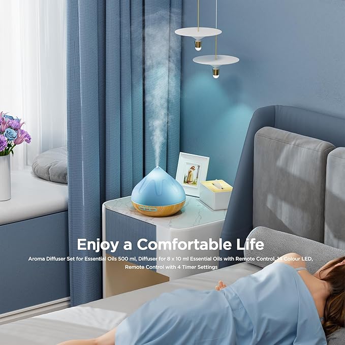 Essential Oil Diffuser for Home: 500ML Aroma Diffuser for Hotel Office Yoga Room - Humidifier with 14 Colors LED Night Light for Kids/Women Home Relaxation,Brown
