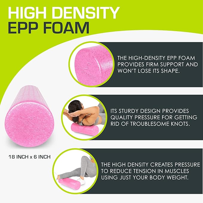 ProsourceFit High Density Foam Rollers 12 - inches Long, Firm Full Body Athletic Massage Tool for Back Stretching, Yoga, Pilates, Post Workout Muscle Recuperation