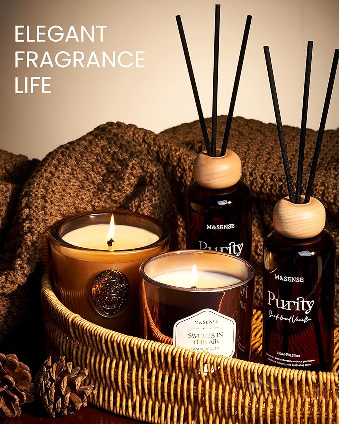 M&SENSE Lavender Eucalyptus Reed Diffuser: 6.3 fl oz Non-Toxic Aroma Set with Sticks, Light & Subtle Fragrance, Long-Lasting Natural Essential Oil Gifts for Bedroom, Shelf Decor & Small Spaces