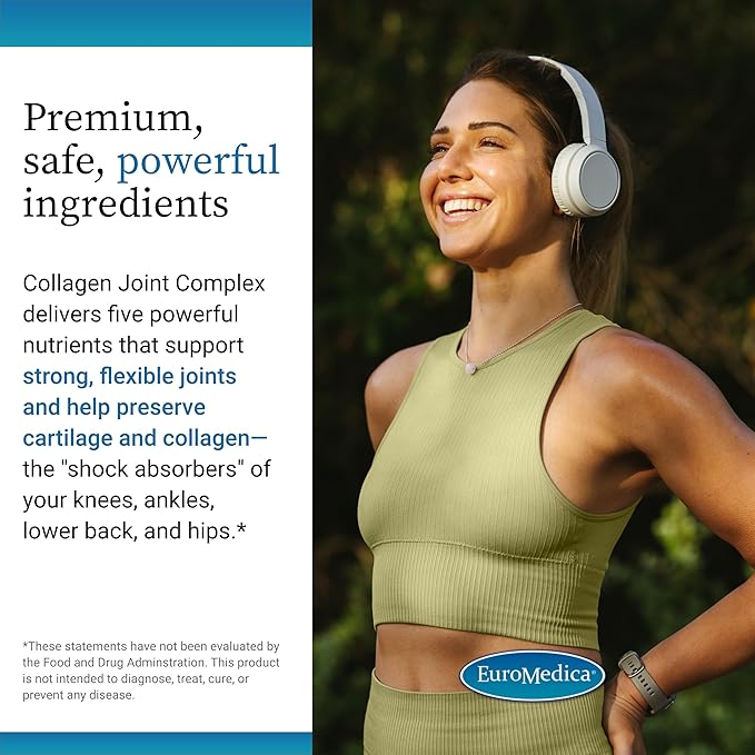 EuroMedica Collagen Joint Complex - Collagen Supplement for Joint Health Support - Dietary Supplement with Boswellia Extract & Type II Collagen - Lower Back & Knee Support - 60 Capsules