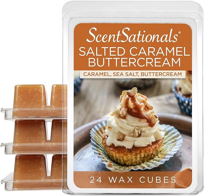 Scentsationals Fall Wax Melts, Wax Cubes Strong Scent - Frosted Delights Salted Caramel Buttercream - Long Lasting Scented Melts for Warmer, 10oz (24-Cubes)