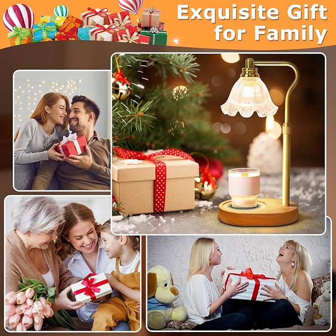 Candle Warmer Lamp, Electric Wax Candle Warmer with Timer and Adjustable Height, Dimmable Wax Melt Warmer with 2 Bulbs for Scented Jar Candles, Home Decor, and Mother’s Day Gifts