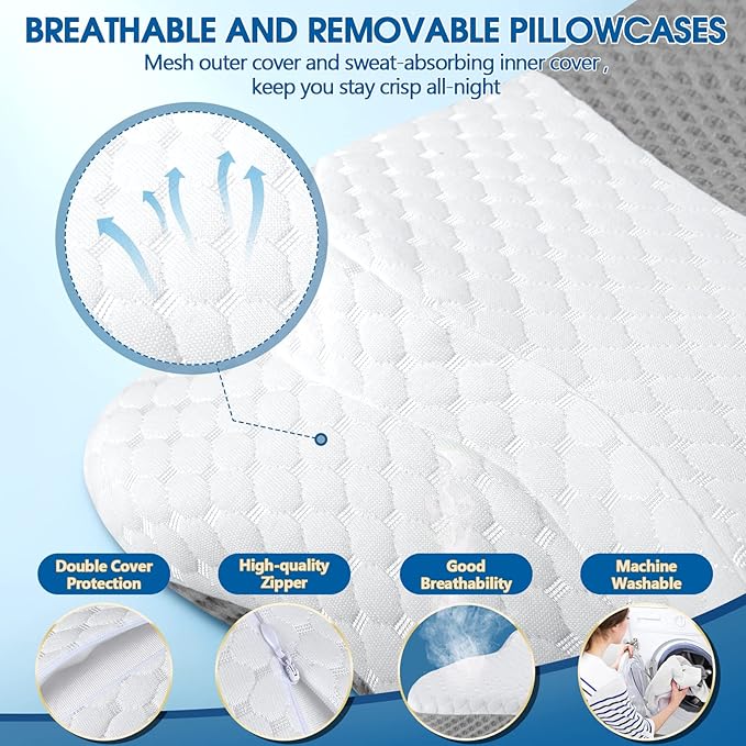 Cervical Neck Pillow for Pain Relief Sleeping, Contour Memory Foam Pillows, Ergonomic Side Sleeper Pillows for Adults, Orthopedic Neck Support Pillow for Back Stomach Sleepers-King Size