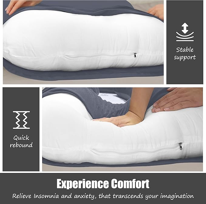 HIPHOP PANDA U-Shaped Pregnancy Pillow for Sleeping - Full Body Maternity Support Pillow with Removable Cover - Comfort for Back, HIPS, Legs, Belly - 57 Inch for Pregnant Women, Dark Grey