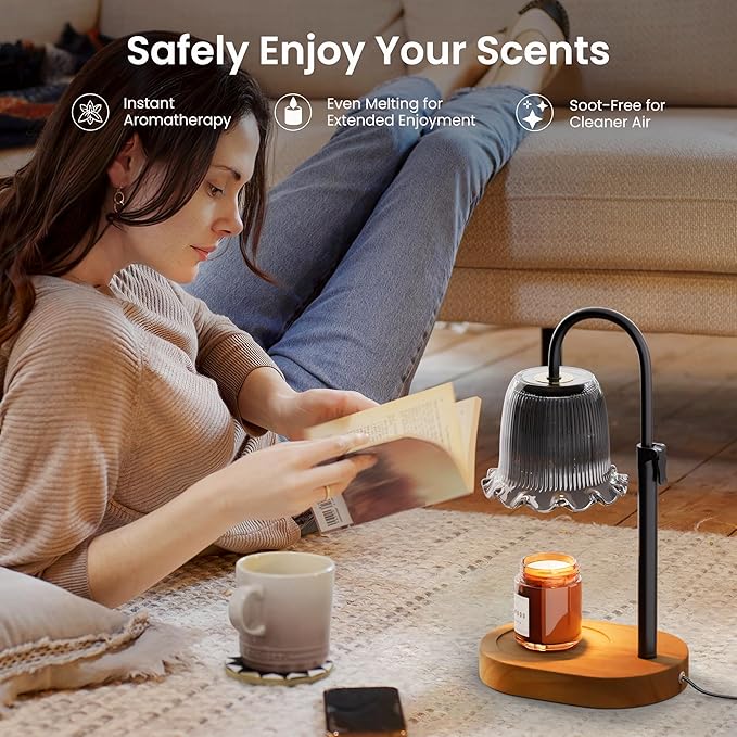 Candle Warmer Lamp with Timer Adjustable Height Candle Lamp Warmer 4 Level Dimmer Electric Wax Melt Warmer Vintage Home Decor for Scented Jar Candles House Warming & Birthday Gifts for Women