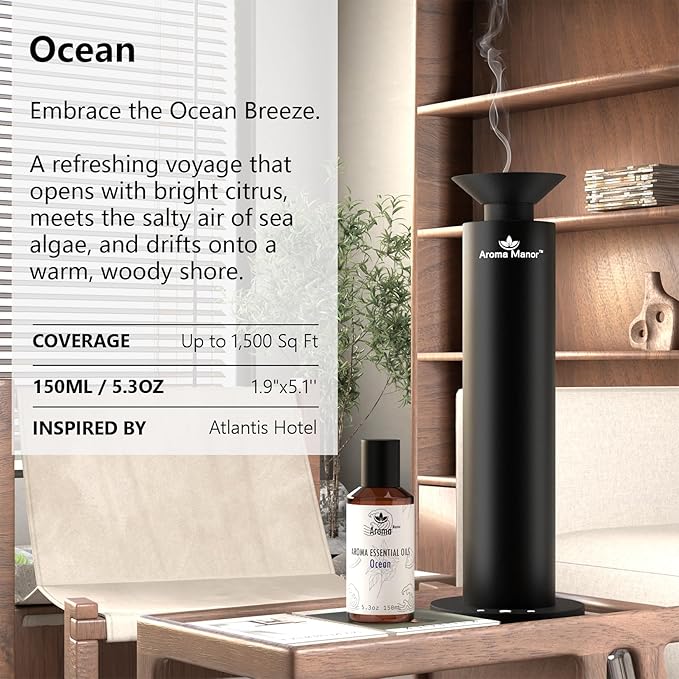 Aroma Diffuser Oil - Ocean - Aroma Fragrance Diffuser Oils, Aromatherapy Scents Neroli, Watermelon & Amber, Long-Lasting Air Fresheners, Enjoy Essential Oil Infused Atmosphere - 5.3 fl oz (150mL)