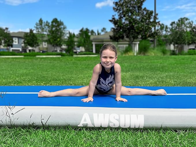 AWSUM Inflatable Air Gymnastics Mat 10ft/13ft/16ft/20ft/23ft Training mat 4/8 inches Thick tumbling mat with Electric Pump for Home/Gym/Outdoor