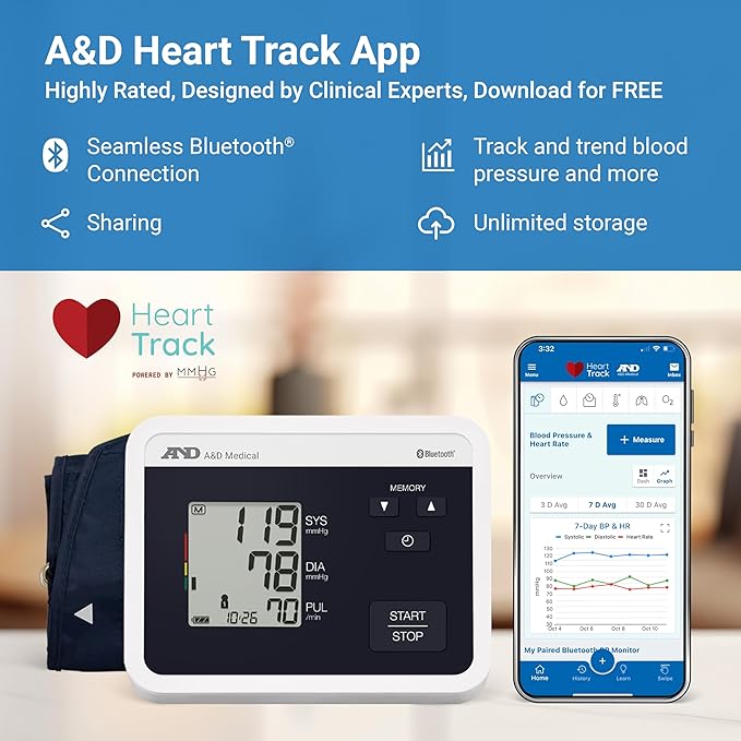 A&D Medical Multi-User Bluetooth Blood Pressure Monitor for Home Use - UA-770BLE - Wide Range Cuff (8.6-16.5" / 22-42cm), Up to 4 Users, iOS & Android Compatible, AA Batteries