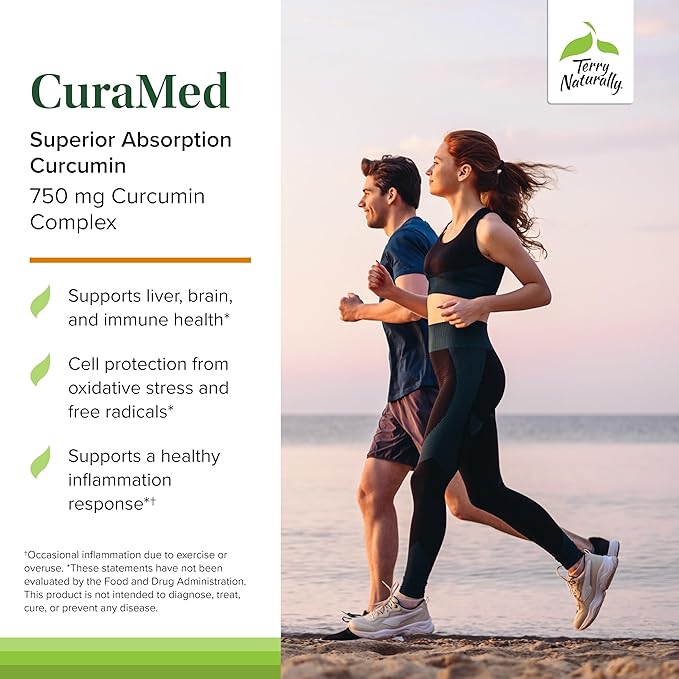Terry Naturally CuraMed 750 mg - Antioxidant Supplement for Brain & Heart Health Support - Supplement with High-Potency Curcumin Complex - Kidney, Liver & Immune Health Support - 120 Softgels (1 Pack)