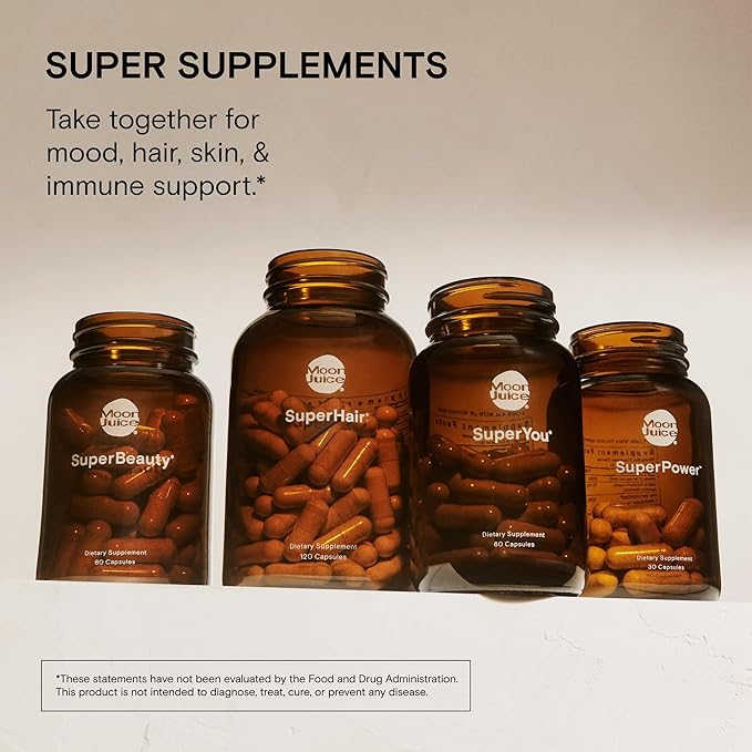 Moon Juice - SuperYou - Bottle (60 Capsules) - Energy, Mood & Focus - Organic Ashwagandha Supplements - Cortisol Reducer - Reusable Glass Bottle - 3rd Party Tested - 100% Traceable - Vegan & Non GMO
