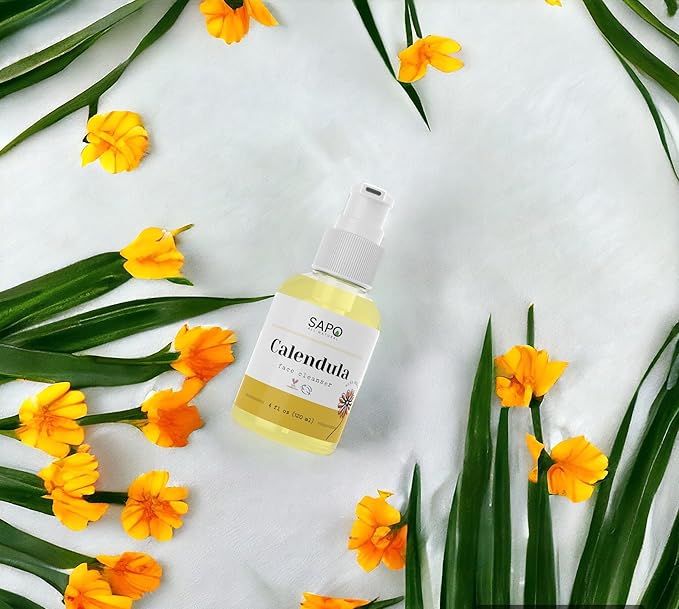 Sapo Calendula Face Cleanser - Gentle Creamy Facial Wash with Hyaluronic Acid, Coconut Oil and Glycerin - For Dry, Sensitive or Acne Prone Skin, 4 oz