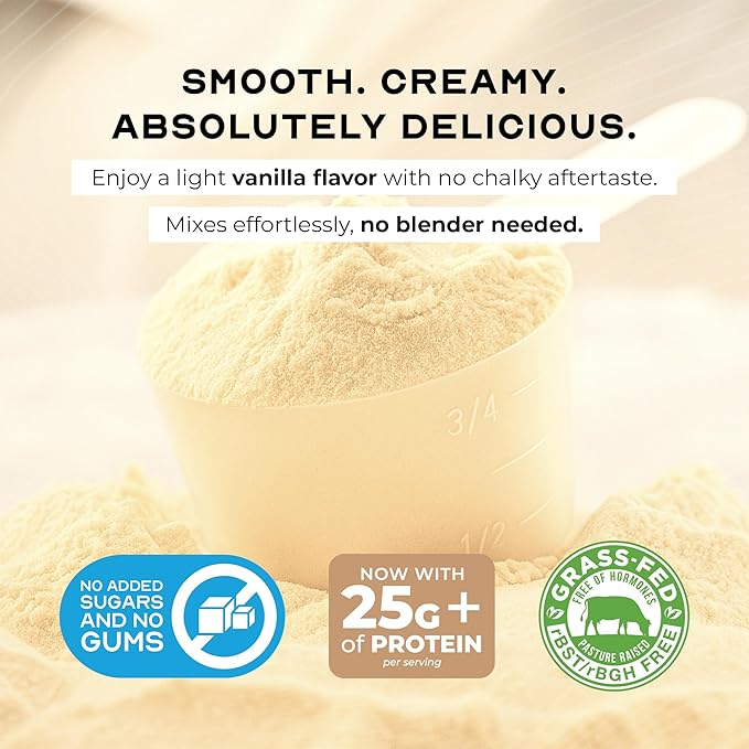 Muscle Feast Grass-Fed Whey Protein Isolate, All Natural Hormone Free Pasture Raised, Whey Isolate Protein Powder for Men and Women, Clean, Gluten-Free, Delicious Isolate Protein - Vanilla, 1lb