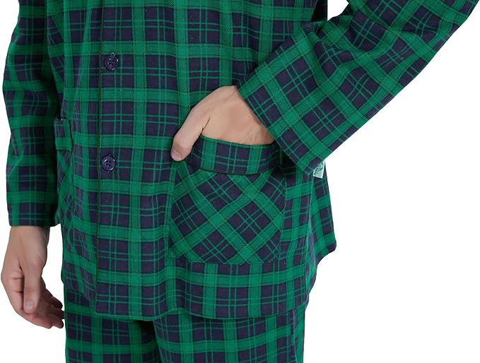 GLOBAL Men's Pajamas Sets 100% Cotton Flannel Sleepwear Long-Sleeve top & Bottom