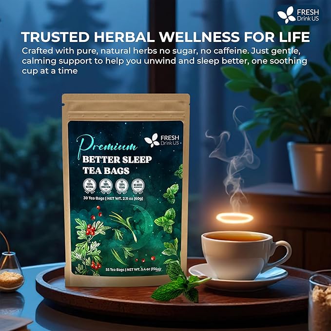 FreshDrinkUS, Premium 135 Tea Bags Better Sleep Herbal Tea | Caffeine-Free Loose Leaf Blend with Spearmint Leaves, Lemongrass Leaves, and Hawthorn Berry โ Naturally Refreshing and Aromatic.