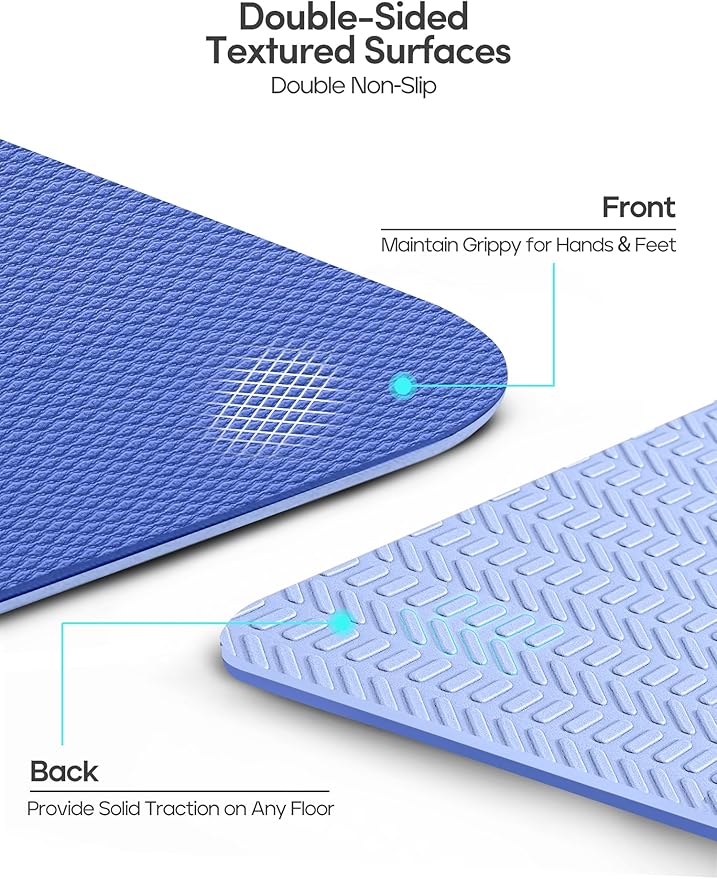 Heathyoga Eco Friendly Non Slip Yoga Mat, Body Alignment System, SGS Certified TPE Material - Textured Non Slip Surface and Optimal Cushioning,72"x 26" Thickness 1/4"
