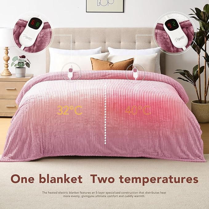 Homemate Electric Heated Blanket Queen Size - 84"x90" Heating Blanket Queen Size Dual Control 1/2/4/6/8 Hours Auto-Off 10 Heat Level Over-Heat Protection Soft Flannel Sherpa ETL Certification