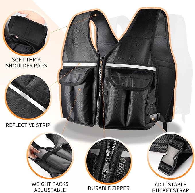Prodigen Adjustable Weighted Vest, 0-10 lb/0-12 lb/0-18 lb Weight Vest for Women and Man with 8 Removable Sandbag and Pocket | Weighted Vest for Walking, Running, Weight Loss, Strength Training