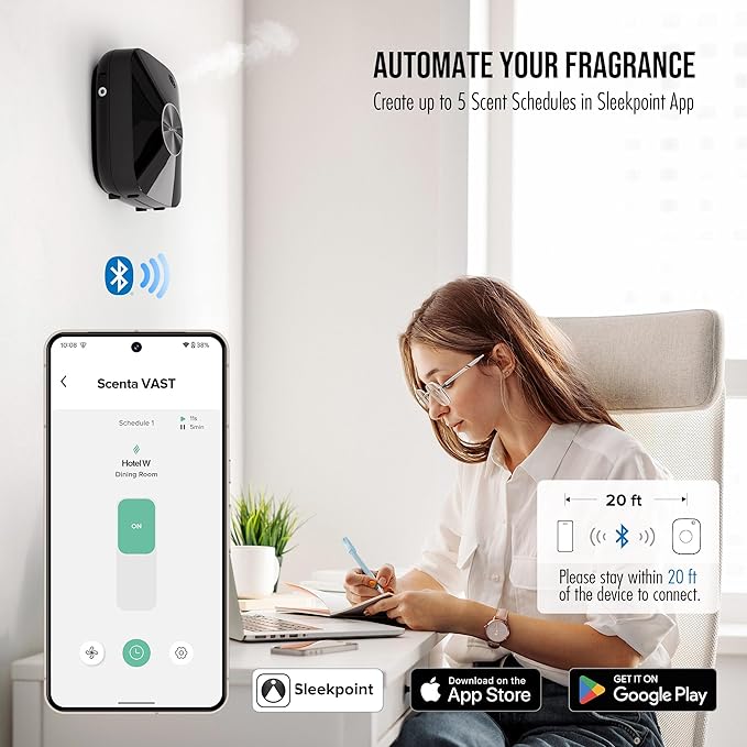Airversa Smart Waterless Essential Oil Diffuser Scent Air Machine for Large Rooms Spaces Home and Commercial Use, Up to 2000 sq ft 400 mL Capacity, Aromatherapy Scent Diffuser, Black ANA