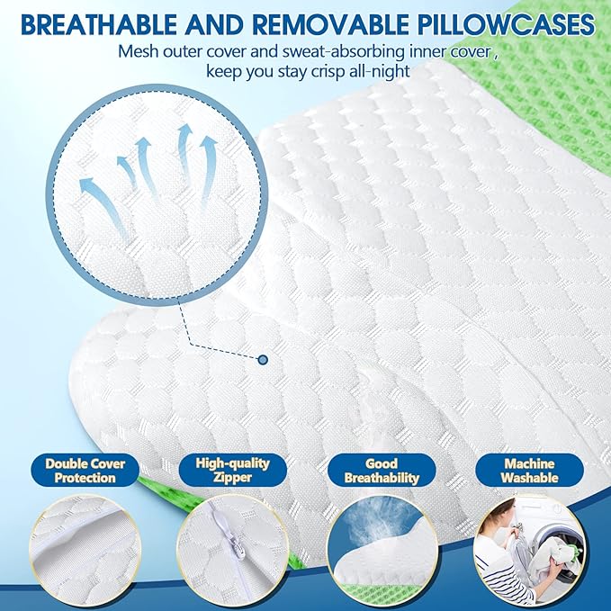 Memory Foam Pillows, Cervical Pillow for Neck and Shoulder Pain Relief, Ergonomic Contour Bed Pillow, Soft for Side Sleep Stomach Sleeping and Back Sleeper