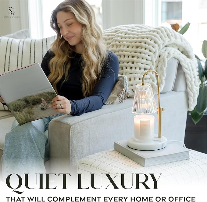 Flameless Candle Warmer Lamp for Jar Candles Large & Small – Dimmable Lamp Candle Warmer Electric with Large Marble Base & Adjustable Height – Candle Melter with Timer and 4 Halogen Light Bulbs