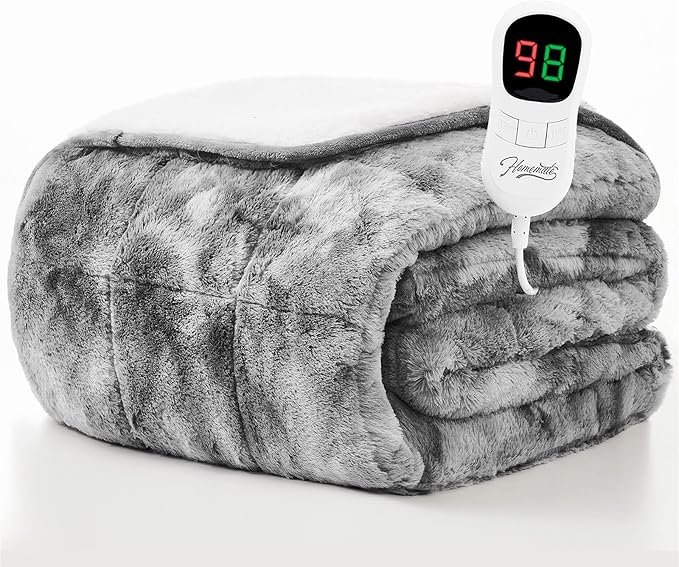 Homemate Heated Weighted Blanket for Adults - 62"x84" 15lbs Electric Throw Fast Heating Heavy Blanket 1/2/4/6/8 Hour Auto Off 10 Heat Levels Over-Heat Protection Luxury Faux Fur Sherpa